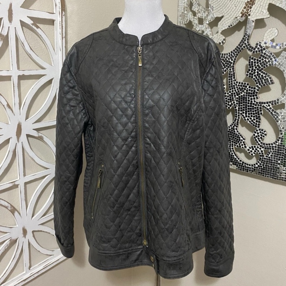MONTANACO xlarge GRAY QUILTED FAUX LEATHER MOTO JACKET